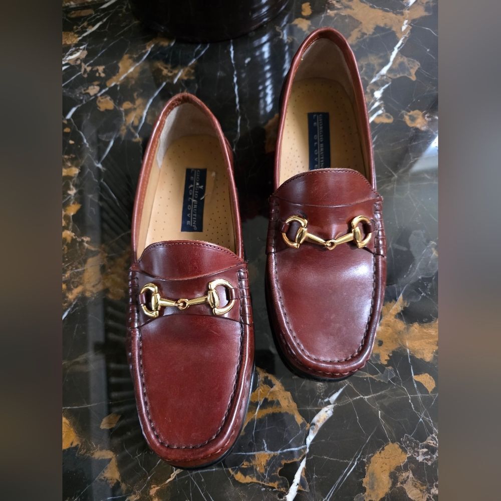 Giorgio Brutini Men's Loafers Le Glove Horsebit Brown Leather Shoes Size 9.5D